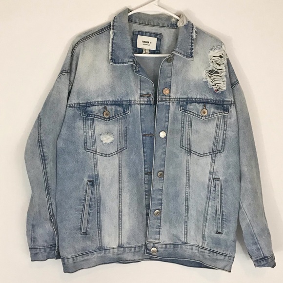 ‼️SOLD‼️ DISTRESSED DENIM JACKET, FOREVER 21 - Picture 1 of 5